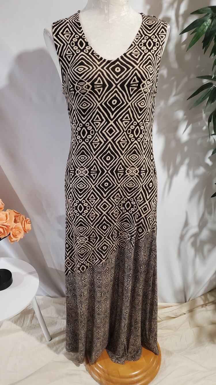 Soft Surroundings Tulum Classic V-Neck Maxi Dress Size XS Tribal Boho Geometric
